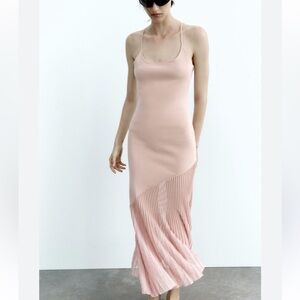 ZARA WOMENS LONG STRAPPY KNIT DRESS WITH CONTRAST PINK SIZE  S
